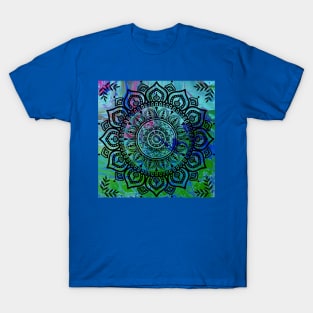 Fluid Art Design - Flip Cup Technique - Bright Colors Mandala T-Shirt